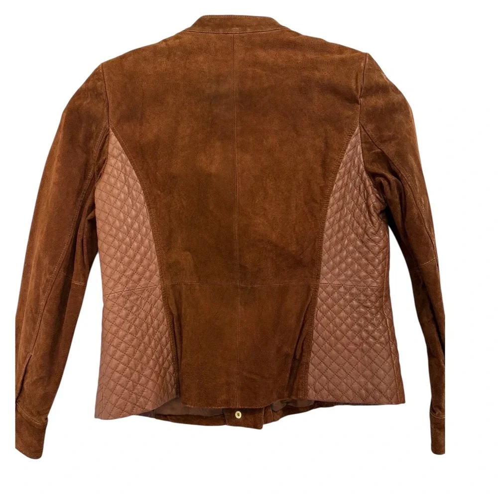Isaac Mizrahi Live Women's‎ Brown Suede Quilted Leather Jacket Size 12